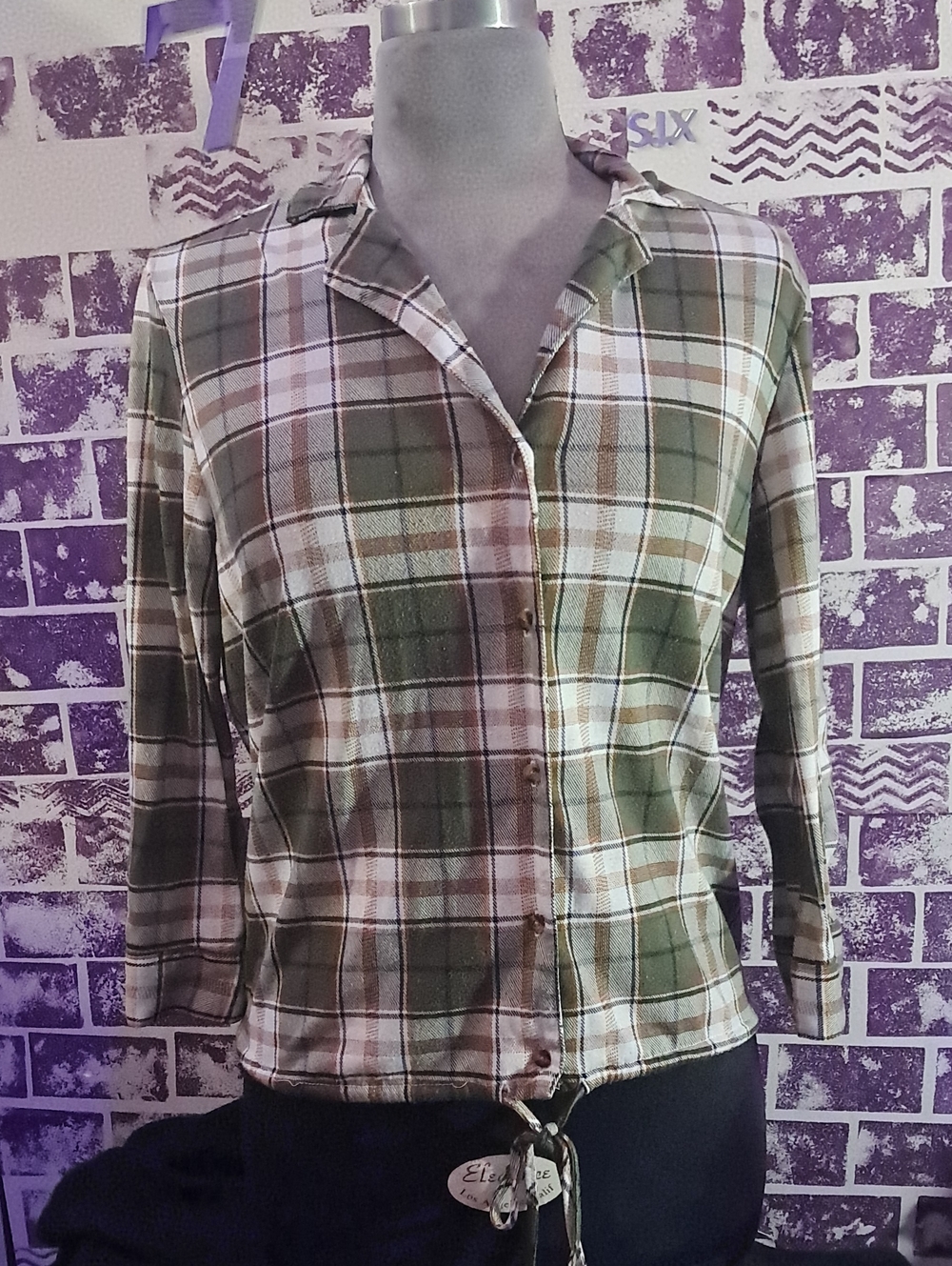Women's Olive Green Plaid Button-Front Shirt